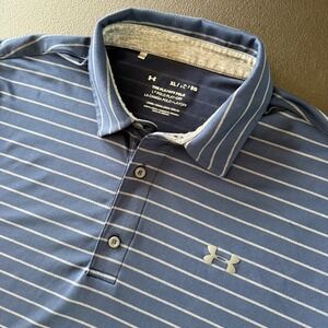 Under Armour Polo Shirt Men's XL The Playoff Polo Blue Striped Short Sleeve